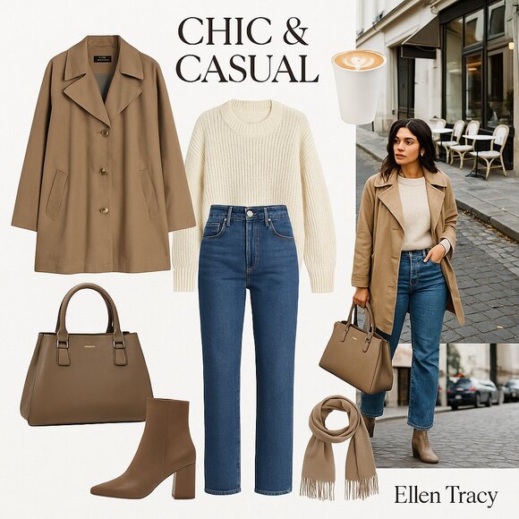 Ellen Tracy Women’s Taupe Lightweight Trench Coat 2X Gold Hardware Lined - Picture 1 of 16